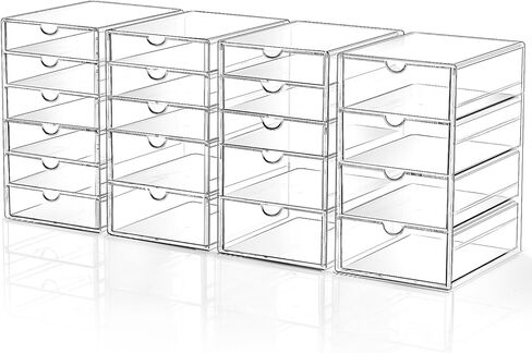 منظم تخزين درج المكياج مع 20 درجًا، 4 مجموعات من الأكريليك لتنظيم مكتب المكتب والتخزين، منظم درج مقاوم للغبار للمكياج، المكتب، سطح الطاولة، المجوهرات، القلم، سطح المكتب، الحمام، غرفة النوم in Kuwait