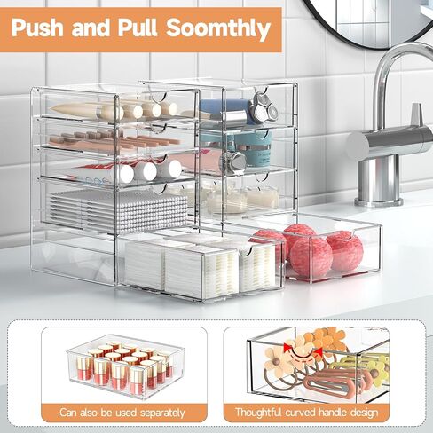 منظم تخزين درج المكياج مع 20 درجًا، 4 مجموعات من الأكريليك لتنظيم مكتب المكتب والتخزين، منظم درج مقاوم للغبار للمكياج، المكتب، سطح الطاولة، المجوهرات، القلم، سطح المكتب، الحمام، غرفة النوم in Kuwait