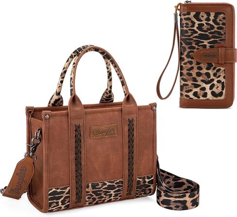 Wrangler Leopard Print Tote Handbag and Wristlet Wallet Set for Women in Saudi Arabia