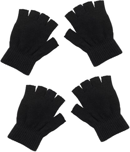 2 Pairs Unisex Kids Fingerless Gloves Half Finger Winter Black Knit Gloves Boys Girls Toddler Mittens for Writing Drawing Playing in Kuwait