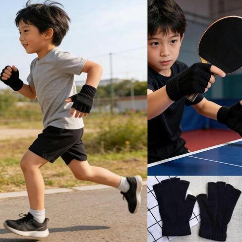 2 Pairs Unisex Kids Fingerless Gloves Half Finger Winter Black Knit Gloves Boys Girls Toddler Mittens for Writing Drawing Playing in Kuwait