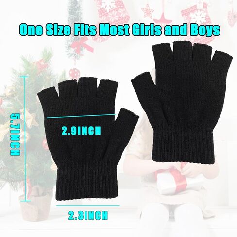 2 Pairs Unisex Kids Fingerless Gloves Half Finger Winter Black Knit Gloves Boys Girls Toddler Mittens for Writing Drawing Playing in Kuwait