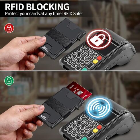 محفظة رفيعة لحمل البطاقات من الألومنيوم للرجال، محفظة معدنية منبثقة تحجب تقنية RFID، لوحة خلفية متينة قابلة للتوسيع، تحمل أكثر من 12 بطاقة بالإضافة إلى النقود - زر أسود in Saudi Arabia