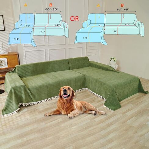 HANDONTIME غطاء أريكة أخضر غطاء أريكة عتيق للكلاب 71 بوصة × 118 بوصة أغطية وسائد أريكة مع شرابة متعرجة غطاء أريكة بوهو أغطية أريكة لـ 3 أغطية أريكة ناعمة من الشنيل in Kuwait