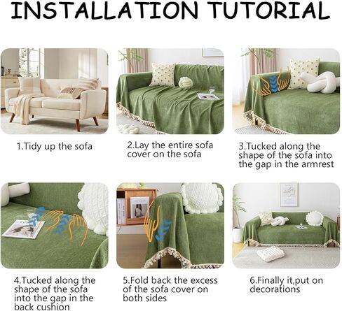 HANDONTIME غطاء أريكة أخضر غطاء أريكة عتيق للكلاب 71 بوصة × 118 بوصة أغطية وسائد أريكة مع شرابة متعرجة غطاء أريكة بوهو أغطية أريكة لـ 3 أغطية أريكة ناعمة من الشنيل in Kuwait