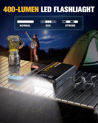 VTOMAN X7 Jump Starter مع ضاغط هواء، 4250 أمبير و160 رطل لكل بوصة مربعة شاحنات صغيرة وسيارات الدفع الرباعي بطارية السيارة المحمولة (10 لتر غاز/10 لتر ديزل) مع منفاخ إطارات ذات إغلاق تلقائي، صندوق معزز ليثيوم 12 فولت، QC3.0 in Kuwait