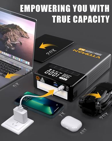 VTOMAN X7 Jump Starter مع ضاغط هواء، 4250 أمبير و160 رطل لكل بوصة مربعة شاحنات صغيرة وسيارات الدفع الرباعي بطارية السيارة المحمولة (10 لتر غاز/10 لتر ديزل) مع منفاخ إطارات ذات إغلاق تلقائي، صندوق معزز ليثيوم 12 فولت، QC3.0 in Kuwait