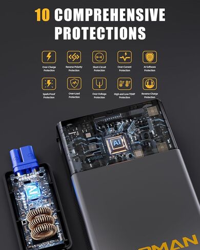 VTOMAN X7 Jump Starter مع ضاغط هواء، 4250 أمبير و160 رطل لكل بوصة مربعة شاحنات صغيرة وسيارات الدفع الرباعي بطارية السيارة المحمولة (10 لتر غاز/10 لتر ديزل) مع منفاخ إطارات ذات إغلاق تلقائي، صندوق معزز ليثيوم 12 فولت، QC3.0 in Kuwait