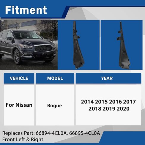 2 قطعة ممسحة الزجاج الأمامي لوحة القلنسوة متوافقة مع Nissan Rogue 2014 2015 2016 2017 2018 2019 2020 66894-4CL0A 66895-4CL0A مجموعة لوحة غطاء النافذة الجانبية اليسرى واليمنى in Kuwait