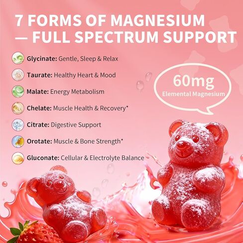 Potassium Magnesium Supplement Gummies with Potassium Citrate 200mg + Magnesium Glycinate 500mg for Bone & Muscle Relaxation,Mood & Energy Support.High Absorption Vitamin B6, D3, C.Raspberry Flavor in Kuwait