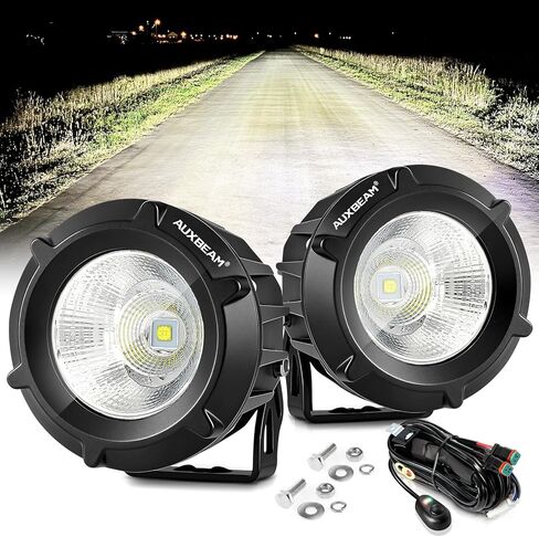 Auxbeam 4In Round LED Offroad Lights 2PCS، 110W Round LED Pods ضوء القيادة المساعد مع تصميم العنبر DRL، شريط إضاءة LED فائق السطوع مستدير لتسخير أسلاك ضوء الضباب لشاحنة بيك اب SUV ATV UTV 4x4 in Kuwait