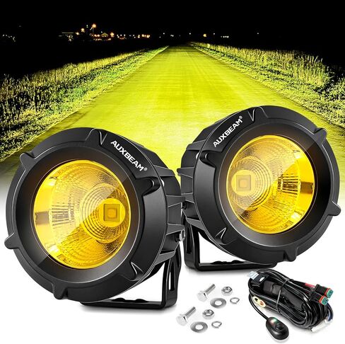 Auxbeam 4In Round LED Offroad Lights 2PCS, 110W Round LED Pods Auxiliary Driving Light with Amber DRL Design, Super Bright LED Light Bar Round Fog Light Wiring Harness for Truck Pickup SUV ATV UTV 4x4 in Kuwait