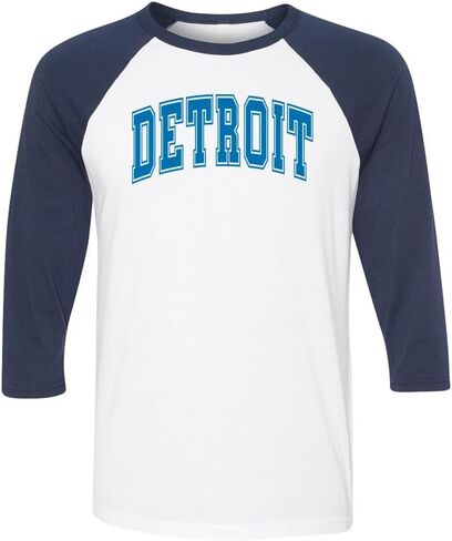 TeesAndTankYou Blue Detroit Three-Quarter Raglan Sleeve Baseball Shirt Unisex in Saudi Arabia