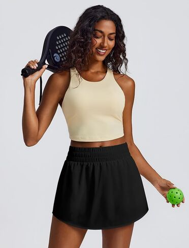 PINSPARK Womens Tennis Skirt High Elastic Waisted Golf Skort with 2 Pockets Curved Hem Athletic Skirts for Workout Pickleball in Saudi Arabia