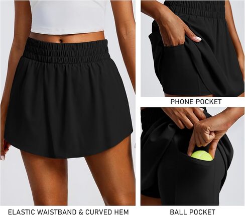 PINSPARK Womens Tennis Skirt High Elastic Waisted Golf Skort with 2 Pockets Curved Hem Athletic Skirts for Workout Pickleball in Saudi Arabia