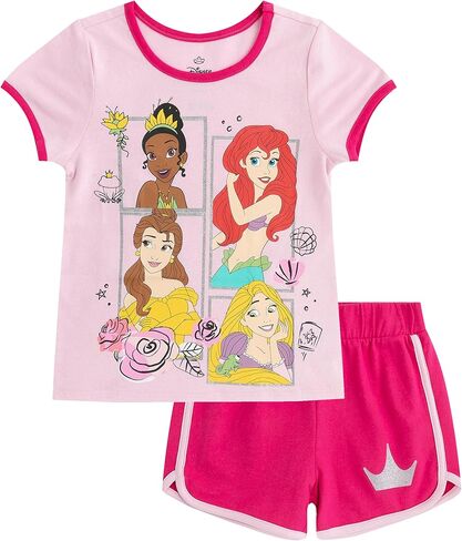 Disney Princess Belle Ariel Rapunzel Tiana Girls Short Sleeve T-Shirt and Shorts Set for Toddler and Big Kids in Saudi Arabia