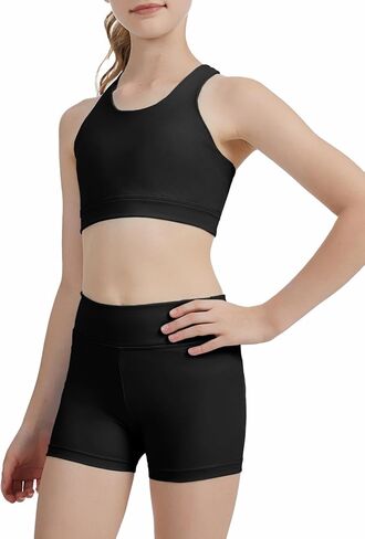 Girls 2 Piece Outfits Athletic Short Sets Training Crop Top with High Waisted Dance Shorts Outfits 2-14 Years in Saudi Arabia