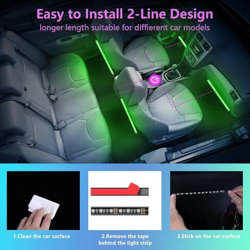 إضاءة Footwell للسيارة، مصابيح LED داخلية للسيارة، أضواء للسيارة الداخلية، شريط إضاءة RGB يمكن التحكم فيه من خلال التطبيق مع وضع مزامنة الموسيقى، 72 مصباح LED 16 مليون لون للسيارات والشاحنات وسيارات الدفع الرباعي عبر ولاعة 12 فولت in Kuwait