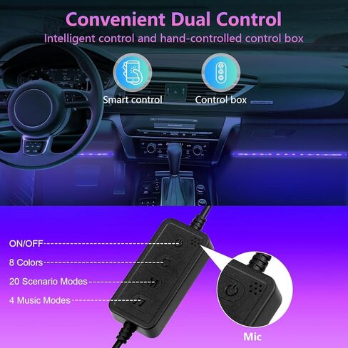 إضاءة Footwell للسيارة، مصابيح LED داخلية للسيارة، أضواء للسيارة الداخلية، شريط إضاءة RGB يمكن التحكم فيه من خلال التطبيق مع وضع مزامنة الموسيقى، 72 مصباح LED 16 مليون لون للسيارات والشاحنات وسيارات الدفع الرباعي عبر ولاعة 12 فولت in Kuwait
