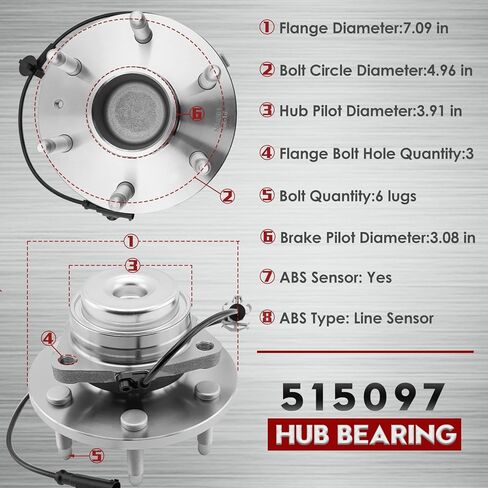 2WD 515097 Front Wheel Bearing Hub Assembly Fits for 2007-2014 Cadillac Escalade ESV, 07-13 Chevy Silverado 1500, Chevrolet Tahoe, Avalanche, Suburban 1500, GMC Yukon XL Sierra 1500, 6-Lugs w/ABS ﻿ in Saudi Arabia