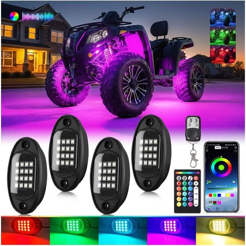 8 Pods RGB LED أضواء الصخور لشاحنات جيب وعربة الجولف ATV UTV RZR SUV للطرق الوعرة، مجموعة إضاءة متعددة الألوان مع جهاز تحكم عن بعد APP/RF ثنائي المنطقة نيون للسيارة، ضوء سفلي 12 فولت مقاوم للماء in Kuwait