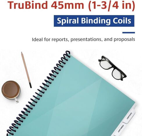 ملفات تجليد TruBind مقاس 45 مم (1-3/4 بوصة) - COIL45 - متينة - درجة 4:1 (4 فتحات/بوصة) - طول 12 بوصة - حجم مسبق يناسب الورق بحجم Letter - متوافق مع ماكينات تجليد TruBind - 25 لكل صندوق in Kuwait