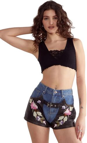Nasty Gal Floral Denim Chaps Shorts in Saudi Arabia