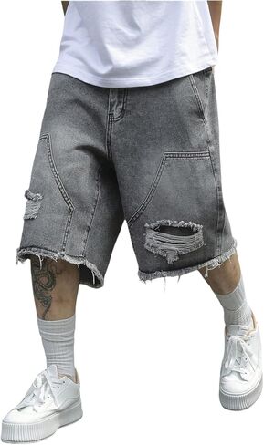 Men's Y2k Baggy Jorts Ripped Jean Shorts Frayed Raw Wide Leg Denim Bermuda Shorts Streetwear in Saudi Arabia