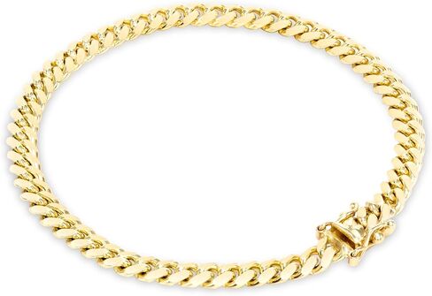 Nuragold 18k الذهب الأصفر الحقيقي الصلبة ميامي الكوبي رابط سلسلة سوار 4 مم (7 "-9") مجوهرات إيطالية للرجال والنساء in Kuwait