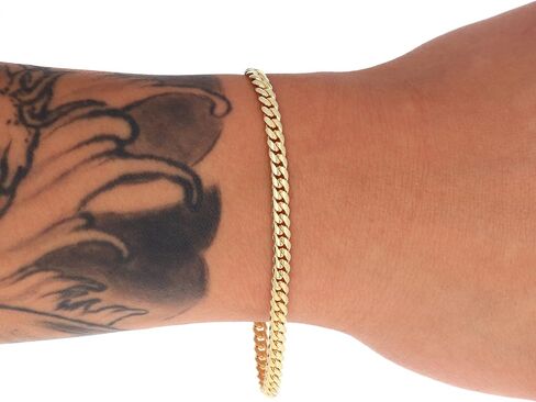 Nuragold 18k الذهب الأصفر الحقيقي الصلبة ميامي الكوبي رابط سلسلة سوار 4 مم (7 "-9") مجوهرات إيطالية للرجال والنساء in Kuwait