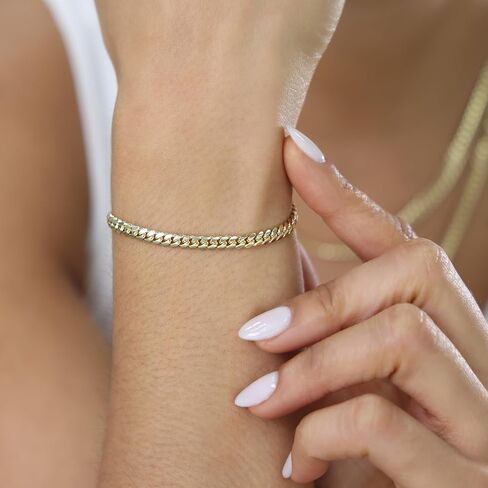 Nuragold 18k الذهب الأصفر الحقيقي الصلبة ميامي الكوبي رابط سلسلة سوار 4 مم (7 "-9") مجوهرات إيطالية للرجال والنساء in Kuwait