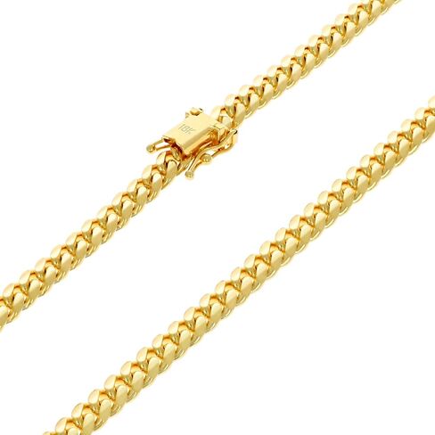 Nuragold 18k الذهب الأصفر الحقيقي الصلبة ميامي الكوبي رابط سلسلة سوار 4 مم (7 "-9") مجوهرات إيطالية للرجال والنساء in Kuwait