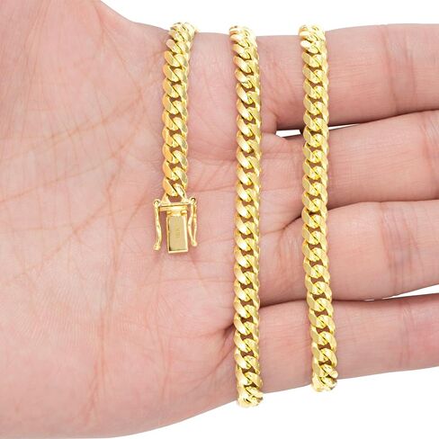 Nuragold 18k الذهب الأصفر الحقيقي الصلبة ميامي الكوبي رابط سلسلة سوار 4 مم (7 "-9") مجوهرات إيطالية للرجال والنساء in Kuwait