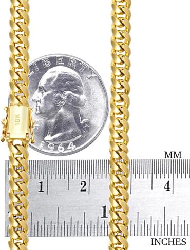 Nuragold 18k الذهب الأصفر الحقيقي الصلبة ميامي الكوبي رابط سلسلة سوار 4 مم (7 "-9") مجوهرات إيطالية للرجال والنساء in Kuwait