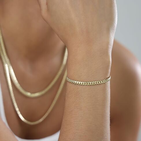 Nuragold 18k الذهب الأصفر الحقيقي الصلبة ميامي الكوبي رابط سلسلة سوار 4 مم (7 "-9") مجوهرات إيطالية للرجال والنساء in Kuwait