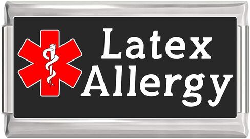 Latex Allergy Medical Alert Italian Charm on Black Superlink Bracelet Jewelry Link in Saudi Arabia