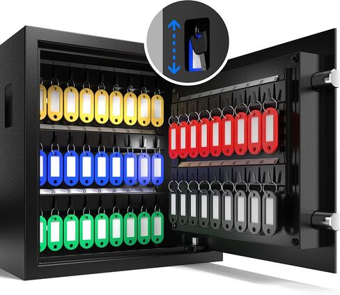 صندوق قفل المفاتيح XDeer 122 مفتاحًا مثبت على الحائط مع فتحة مفاتيح متقدمة مضادة للسرقة وإضاءة LED، خزانة مفاتيح مع مجموعة وقفل مفاتيح، آمن للفنادق والمكاتب والشركات ووكلاء السيارات قطعة واحدة in Kuwait