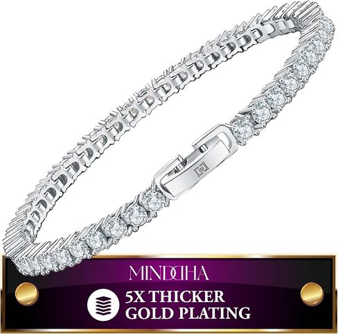 MINDDHA 14K Gold/White Gold Plated Cubic Zirconia Tennis Bracelet | Silver, Gold Bracelets for Women | Elegant CZ Tennis Bracelet for Women, Thin, Dainty, & Classic, Size 6-8 Inch in Saudi Arabia