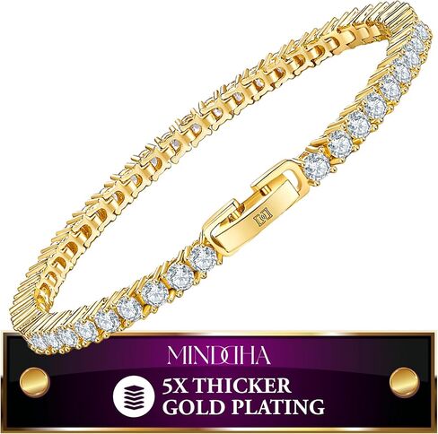 MINDDHA 14K Gold/White Gold Plated Cubic Zirconia Tennis Bracelet | Silver, Gold Bracelets for Women | Elegant CZ Tennis Bracelet for Women, Thin, Dainty, & Classic, Size 6-8 Inch in Saudi Arabia