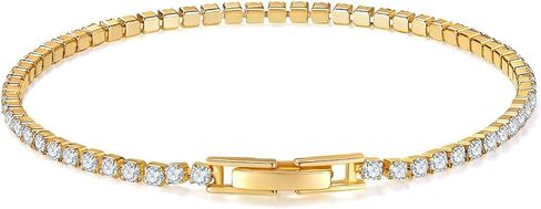 MINDDHA 14K Gold/White Gold Plated Cubic Zirconia Tennis Bracelet | Silver, Gold Bracelets for Women | Elegant CZ Tennis Bracelet for Women, Thin, Dainty, & Classic, Size 6-8 Inch in Saudi Arabia