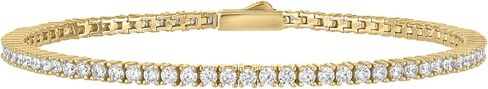 925 Sterling Silver Tennis Bracelet for Women – 2mm Round Cut Cubic Zirconia Diamond Simulant – Classic Riviera Chain Bracelet Collection – 14K Gold Plated or Rhodium Finishes in Saudi Arabia