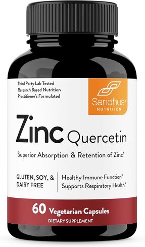 Sandhu's Zinc Quercetin 120 Vegetarian Capsules (Pack of 1) | Zinc Supplements for Antioxidant Immune Support for Men and Women | Gluten, Soy, Dairy Free in Kuwait