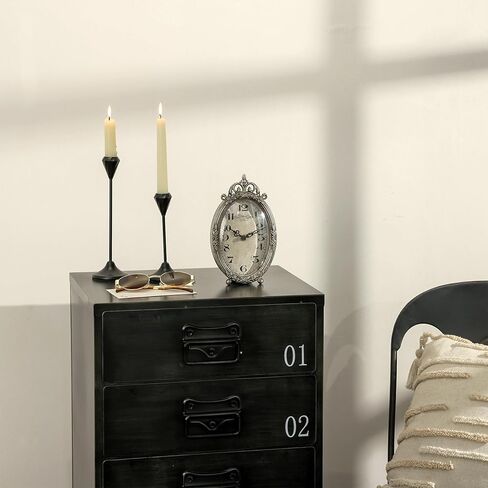 NIKKY HOME Vintage Table Clock, Silent Non-Ticking Battery Operated Desk Shelf Mantel Small Metal Clock for Living Room Decor - Retro Silver in Saudi Arabia
