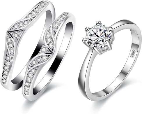 Uloveido النساء خواتم الخطبة الزفاف محسن مجموعة الذهب الأبيض مطلي وعد الذكرى 2 خواتم مجموعة للنساء الإناث Y475-J002 in Saudi Arabia