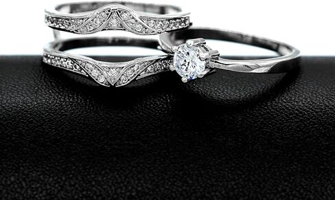 Uloveido النساء خواتم الخطبة الزفاف محسن مجموعة الذهب الأبيض مطلي وعد الذكرى 2 خواتم مجموعة للنساء الإناث Y475-J002 in Saudi Arabia