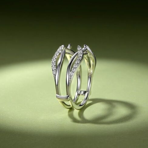 Moissanite Ring Enhancer for Women, Curved Wedding Band Guard Ring 925 Sterling Silver 18K White Gold Plated Round Cut D Color VVS1 Moissanite Double Enhancer for Engagement & wift Gift in Saudi Arabia
