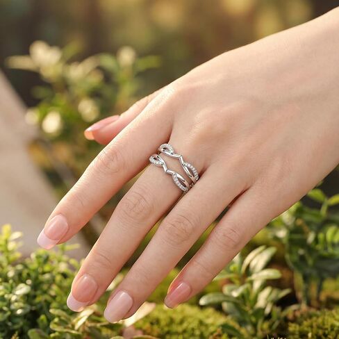 Moissanite Ring Enhancer for Women, Curved Wedding Band Guard Ring 925 Sterling Silver 18K White Gold Plated Round Cut D Color VVS1 Moissanite Double Enhancer for Engagement & wift Gift in Saudi Arabia