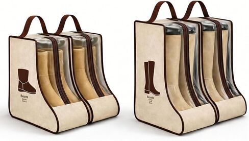 4 Pack Portable Boot Storage Bag,2 Tall & 2 Short Boot Storage Bag with Clear Window, Zipper and Handle, Travel Friendly Shoe Storage for Boots, Closet Organization,Beige in Saudi Arabia