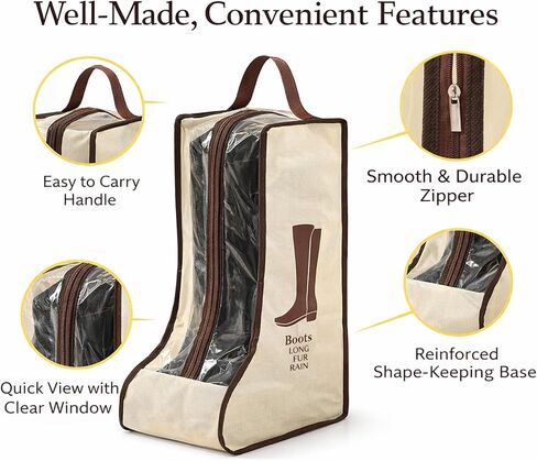 4 Pack Portable Boot Storage Bag,2 Tall & 2 Short Boot Storage Bag with Clear Window, Zipper and Handle, Travel Friendly Shoe Storage for Boots, Closet Organization,Beige in Saudi Arabia