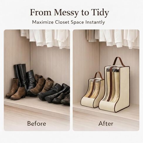 4 Pack Portable Boot Storage Bag,2 Tall & 2 Short Boot Storage Bag with Clear Window, Zipper and Handle, Travel Friendly Shoe Storage for Boots, Closet Organization,Beige in Saudi Arabia